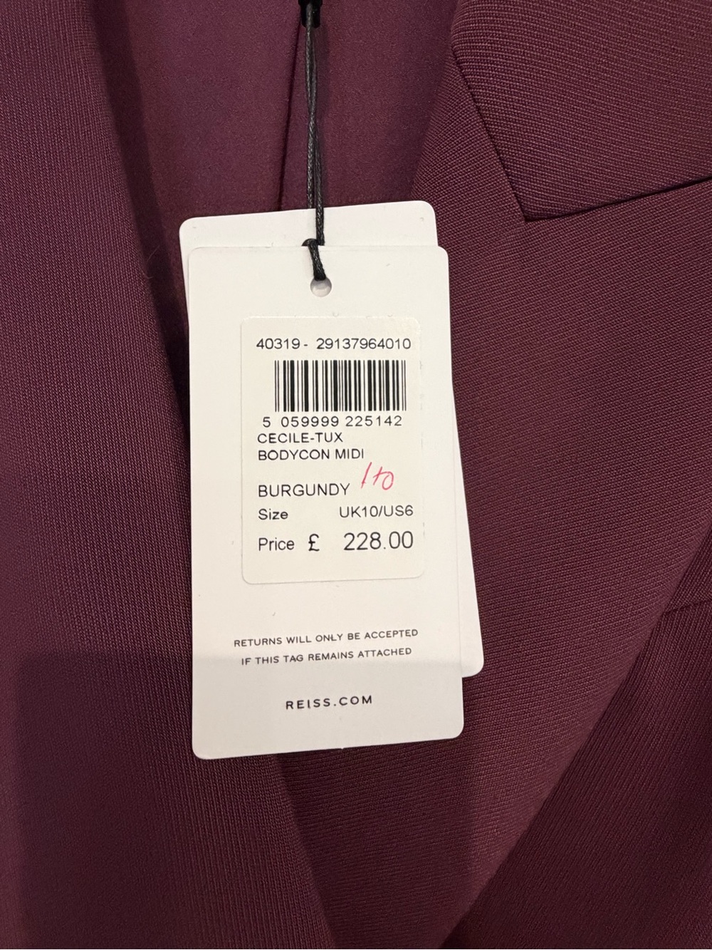 Reiss Cecile Tux Bodycon Midi Dress in Plum - Picture 8 of 8